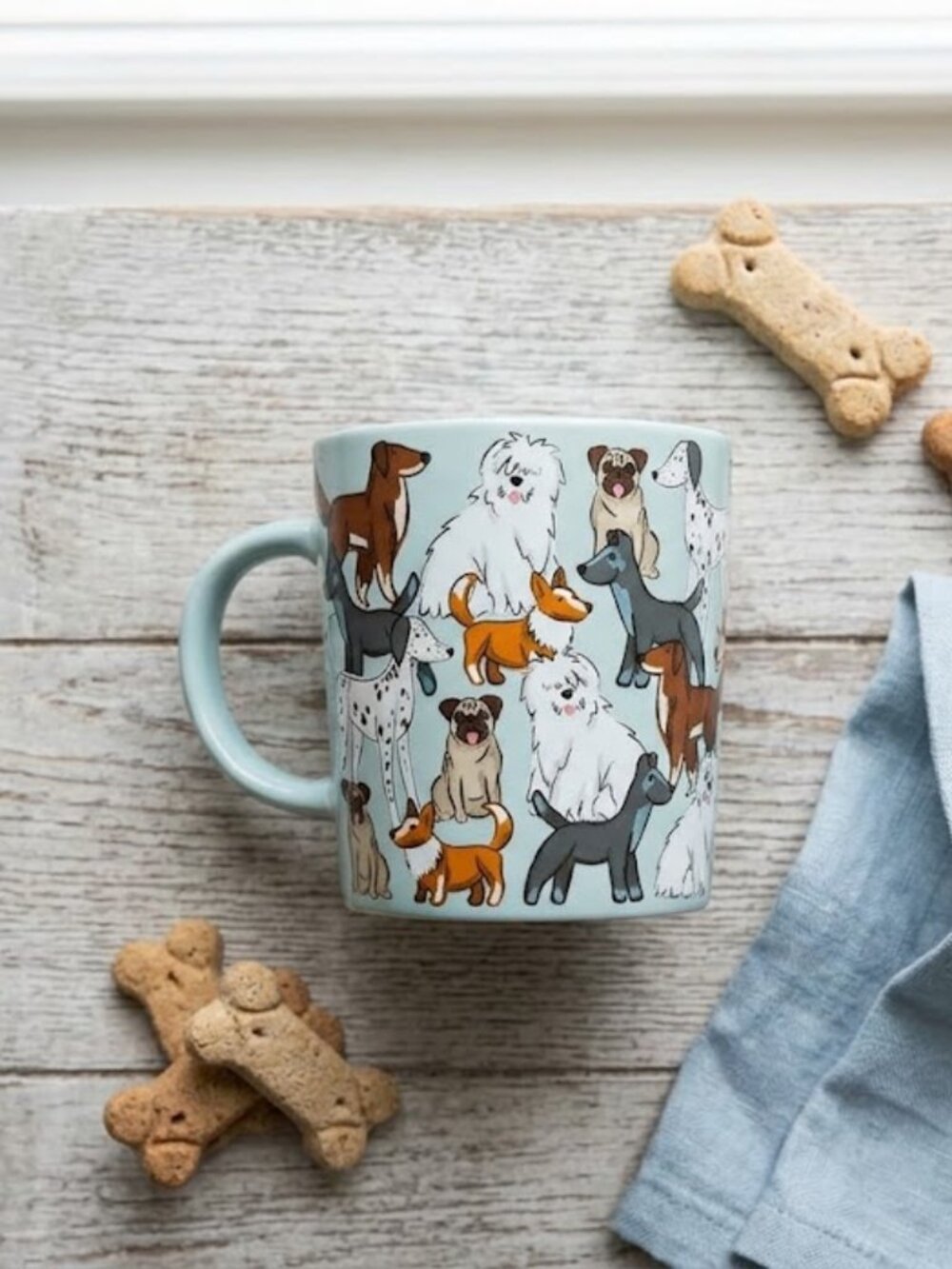 Fig & Fern All Over Dog Breeds Blue Ceramic Coffee Mug Large 16 oz